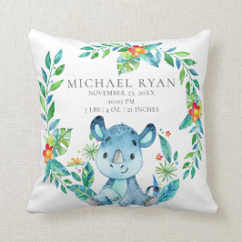 Jungle Rhino Baby Birth Stats Pillow Kudde