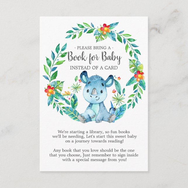 Jungle Rhino Baby Shower Bok för Baby Card Tilläggskort (Framsida)