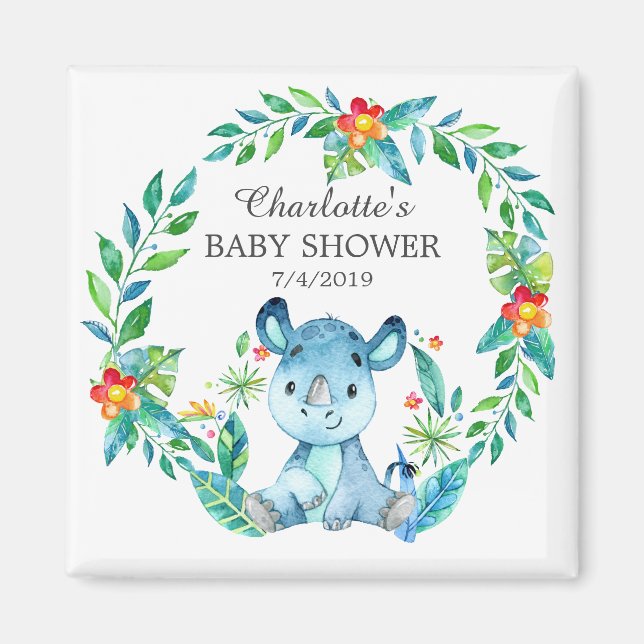 Jungle Rhino Baby Shower Favor Magnet (Framsidan)