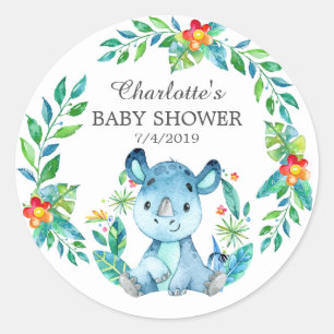 Jungle Rhino Baby Shower Tack Favor Sticker Runt Klistermärke
