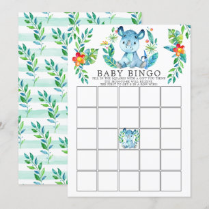 Jungle Rhino BINGO Baby Shower Game Inbjudningar