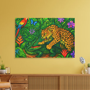 "Jungle Rivals" - Colorful Wildlife Porträtt Canvastryck