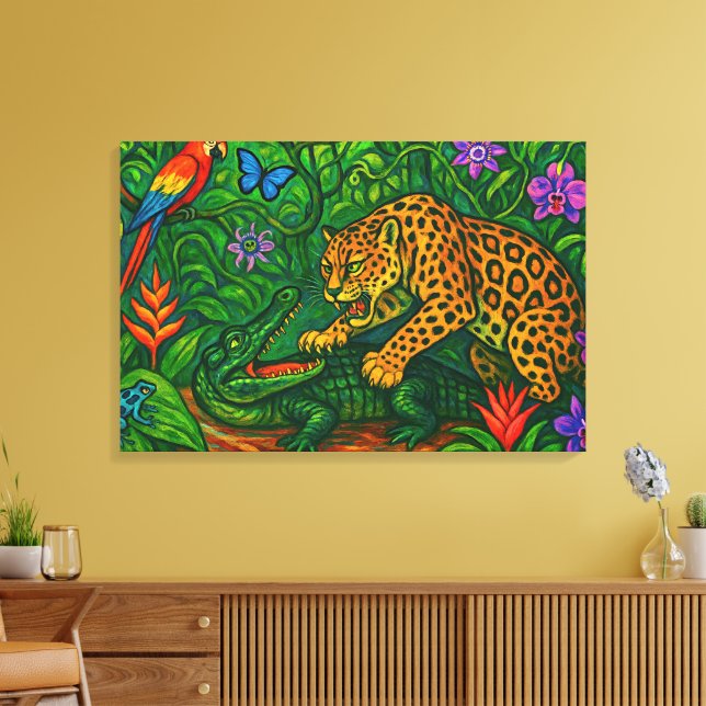"Jungle Rivals" - Colorful Wildlife Porträtt Canvastryck (Insitu (Vardagsrum))