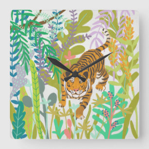 Jungle Roar - Tiger Fyrkantig Klocka
