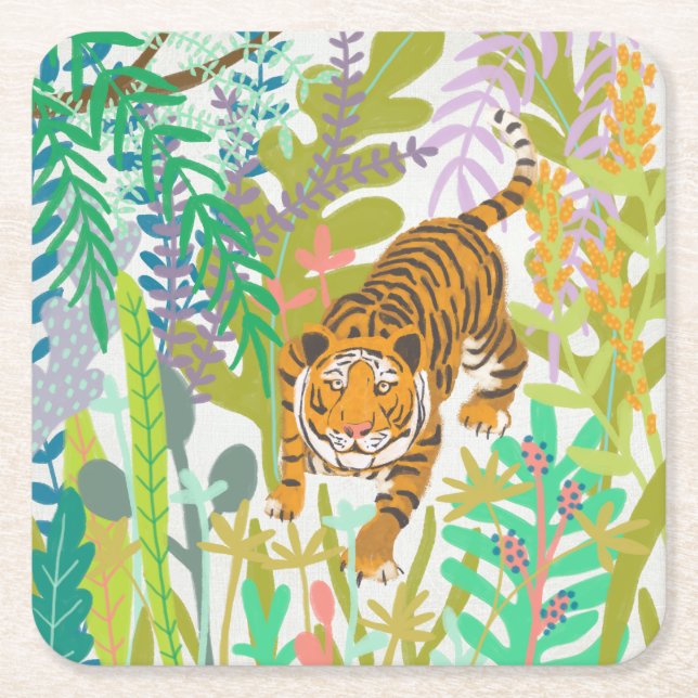 Jungle Roar - Tiger Underlägg Papper Kvadrat (Framsidan)