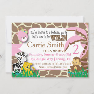 Jungle Rosa Birthday-inbjudan Inbjudningar