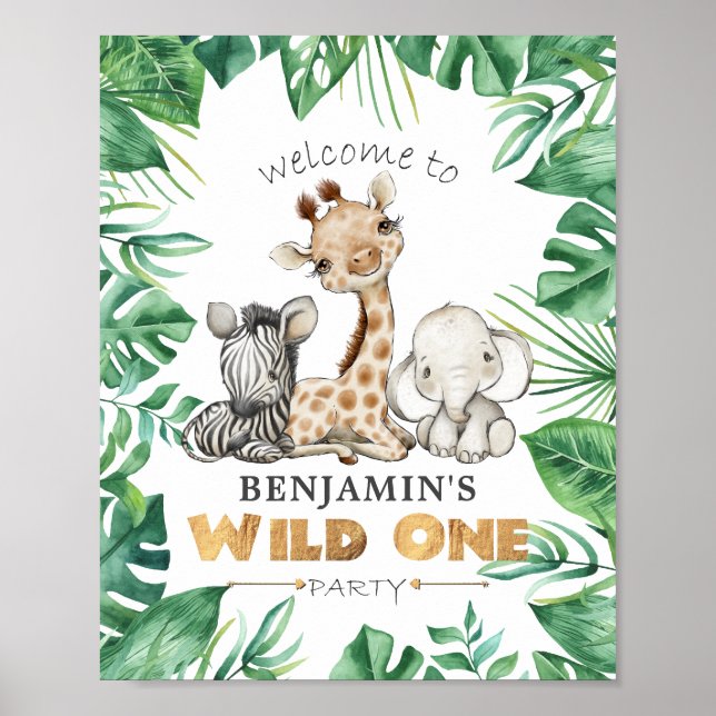 Jungle Safari 1:a födelsedag Party VälkomstanPoste Poster (Framsidan)