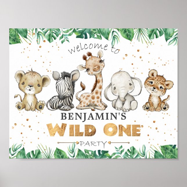 Jungle Safari 1:a födelsedag Party VälkomstanPoste Poster (Framsidan)