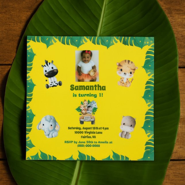 Jungle Safari 1st Birthday Cute Animal Theme Inbjudningar (Skapare uppladdad)