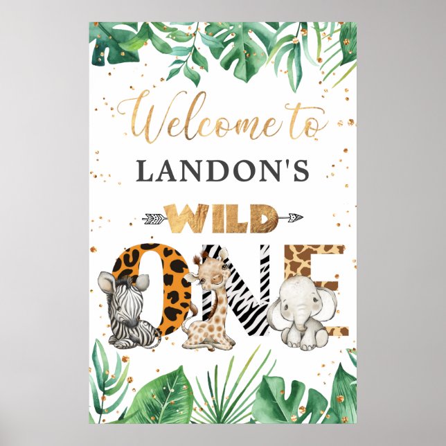 Jungle Safari 1st Birthday Party Welcome Poster (Framsidan)