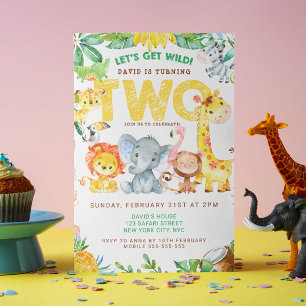 Jungle Safari 2nd Birthday Boy Party Zoo Inbjudningar