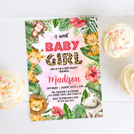 Jungle Safari A Sweet Flicka Baby Shower Inbjudningar