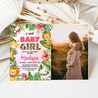 Jungle Safari A Sweet Flicka Baby Shower Photo Inbjudningar