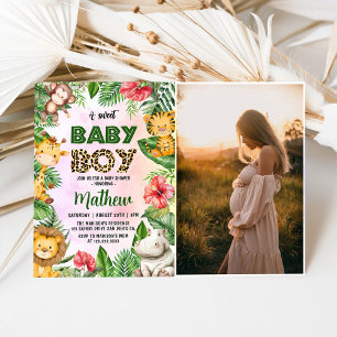 Jungle Safari A Sweet Pojke Baby Shower Photo Inbjudningar