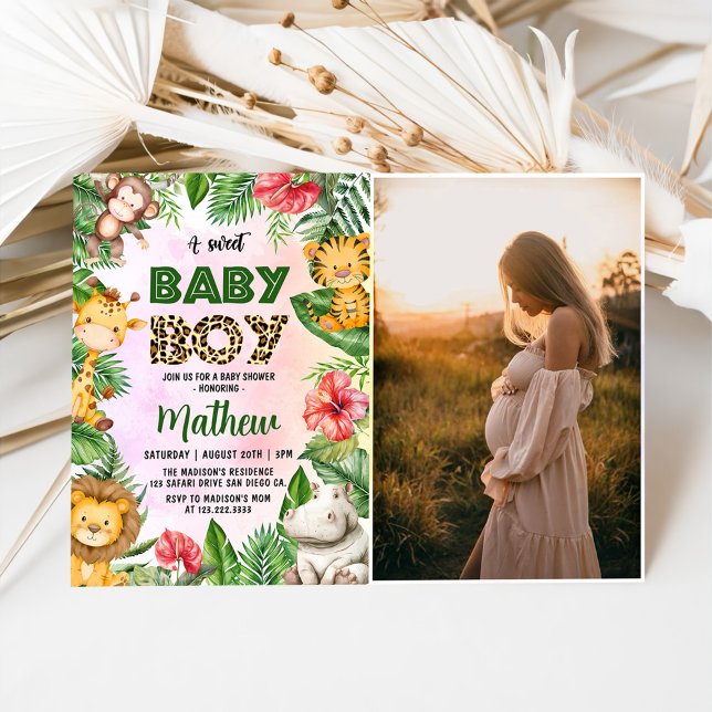 Jungle Safari A Sweet Pojke Baby Shower Photo Inbjudningar (Skapare uppladdad)