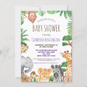 Jungle Safari Animal Baby Shower Bokar för Baby Inbjudningar