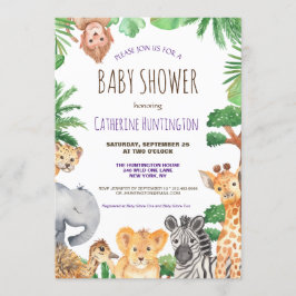 Jungle Safari Animal Baby Shower Bokar för Baby Inbjudningar