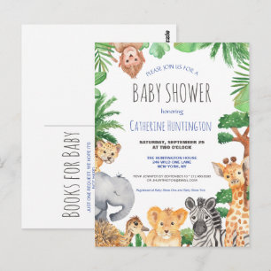 Jungle Safari Animal Baby Shower Bokar för Baby Vykort