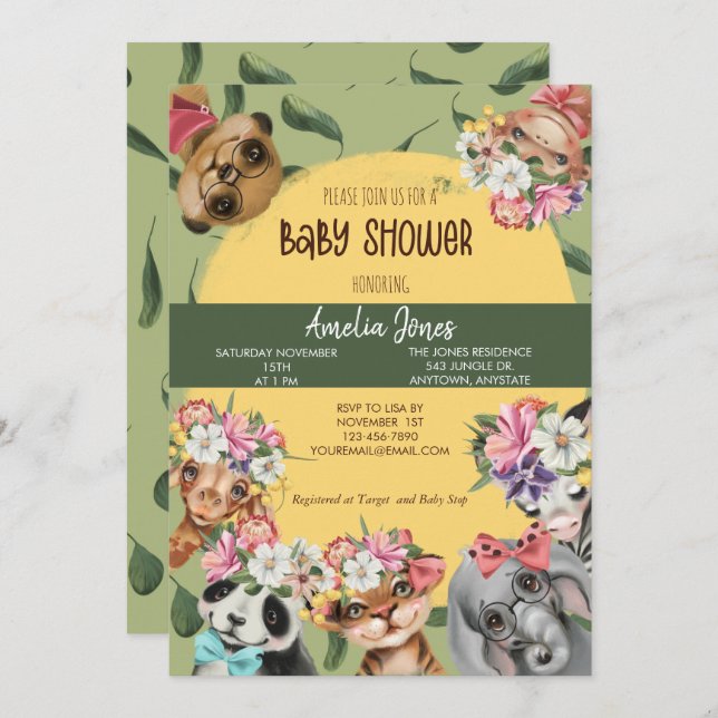 Jungle Safari Animal Baby Shower-inbjudan Postca Inbjudningar (Fram/baksida)