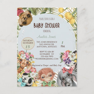 Jungle Safari Animal Baby Shower-inbjudan Vykort