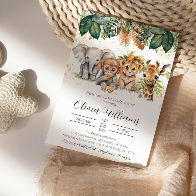 Jungle Safari Animal Elegant Baby Shower Inbjudningar (Skapare uppladdad)