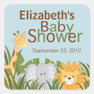 Jungle Safari Animal Neutralt Baby Shower Fyrkantigt Klistermärke