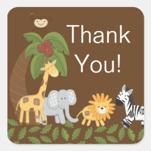 Jungle Safari Animal Neutralt Baby Shower Fyrkantigt Klistermärke