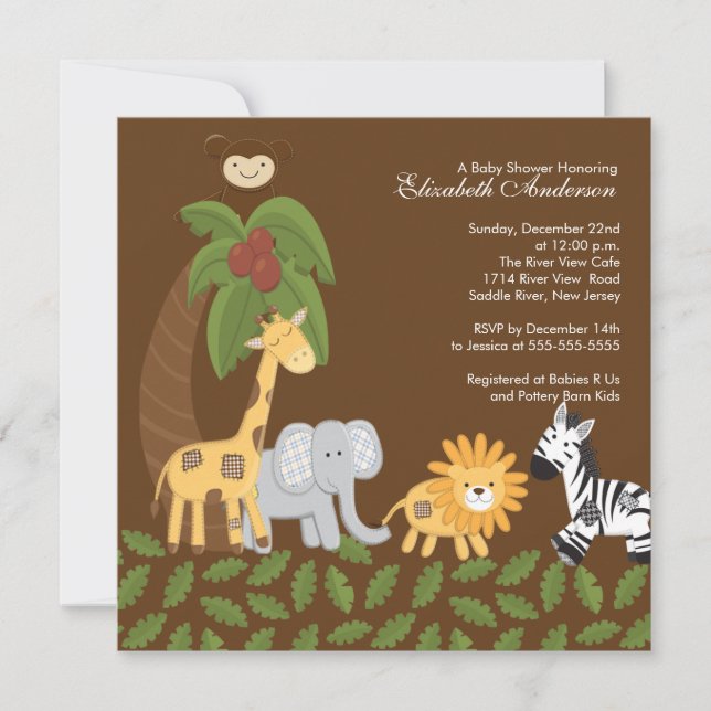 Jungle Safari Animal Neutralt Baby Shower Inbjudningar (Framsida)