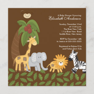 Jungle Safari Animal Neutralt Baby Shower Inbjudningar