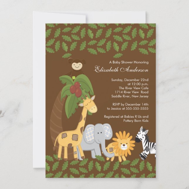 Jungle Safari Animal Neutralt Baby Shower Inbjudningar (Framsida)