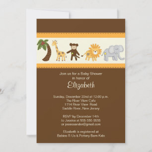 Jungle Safari Animal Neutralt Baby Shower Inbjudningar