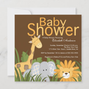 Jungle Safari Animal Neutralt Baby Shower Inbjudningar