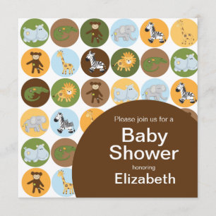Jungle Safari Animal Neutralt Baby Shower Inbjudningar