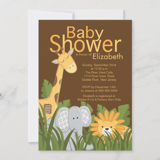 Jungle Safari Animal Neutralt Baby Shower Inbjudningar (Framsida)