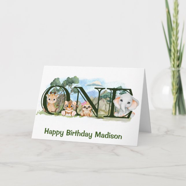 Jungle Safari Animals 1:a födelsedag 1 Kort (Framsida)