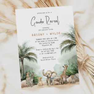 Jungle Safari Animals Baby Gender Reveal Inbjudningar