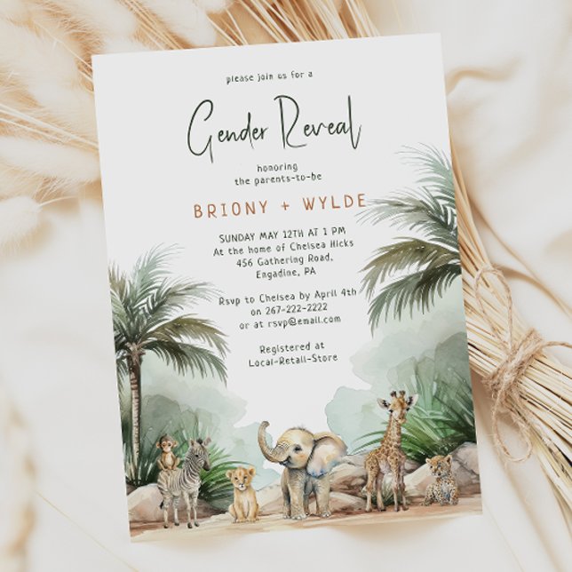 Jungle Safari Animals Baby Gender Reveal Inbjudningar (Skapare uppladdad)