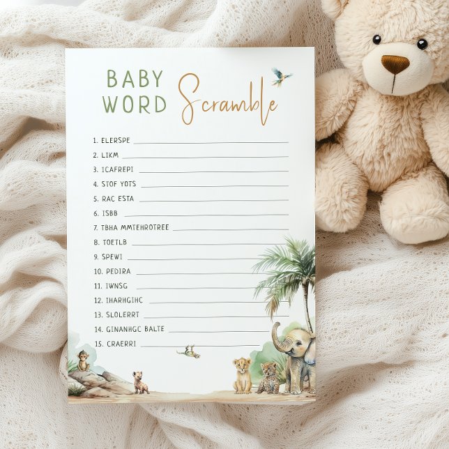 Jungle Safari Animals Baby Ord Scramble Game Card Inbjudningar (Skapare uppladdad)