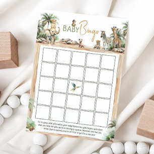 Jungle Safari Animals Baby Shower Baby Bingo Card Inbjudningar