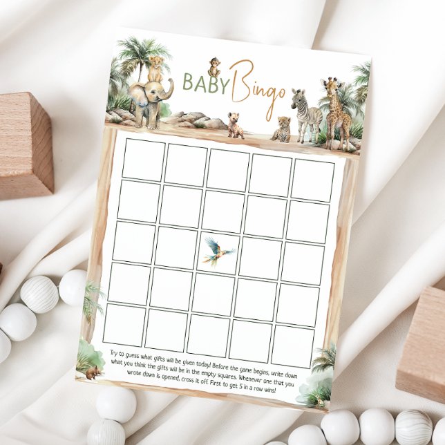 Jungle Safari Animals Baby Shower Baby Bingo Card Inbjudningar (Skapare uppladdad)