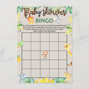 Jungle Safari Animals Baby Shower Bingo Game Card Tilläggskort