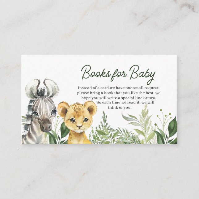 Jungle Safari Animals Baby Shower Bokar för Baby Tilläggskort (Framsida)