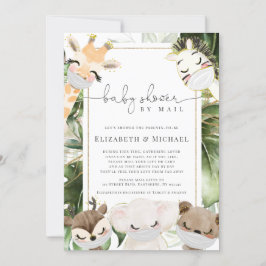 Jungle Safari Animals Baby Shower by Mail Guld Inbjudningar