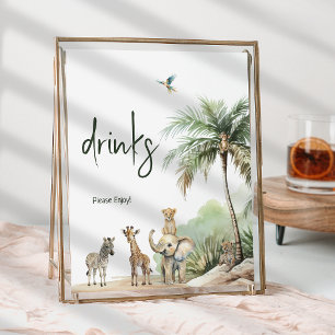 Jungle Safari Animals Baby Shower Drinks Sign Poster