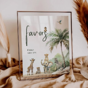 Jungle Safari Animals Baby Shower Favests Sign Poster