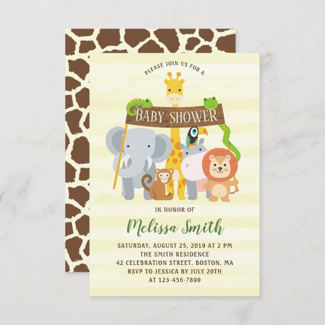 Jungle Safari Animals Baby Shower-inbjudan Inbjudningar (Fram/baksida)