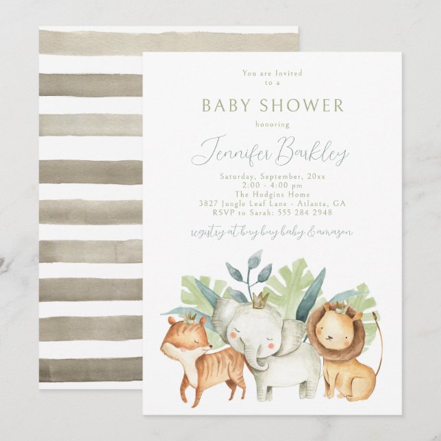 Jungle Safari Animals Baby Shower-inbjudan Inbjudningar (Fram/baksida)