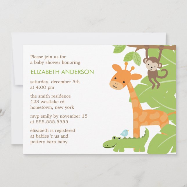 Jungle Safari Animals Baby Shower Inbjudningar (Framsida)