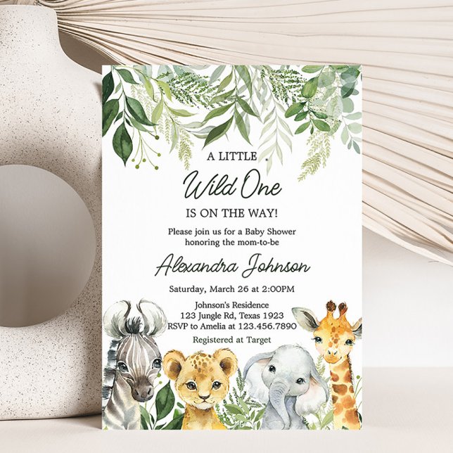 Jungle Safari Animals Baby Shower Inbjudningar (Wild One Safari Baby Shower Invitation)