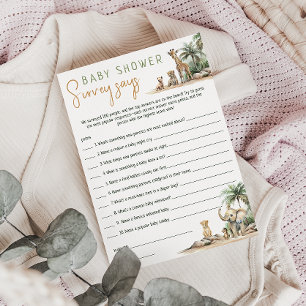 Jungle Safari Animals Baby Shower Survey har kort